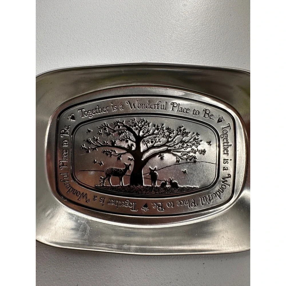 Decorative Pewter Tray With Engraved Tree & Animal Scene‎ By DDI Organizer 10
